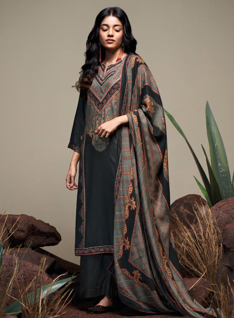 Ganga Woolen Pashmina Winter Unstitched Suit Set for Women