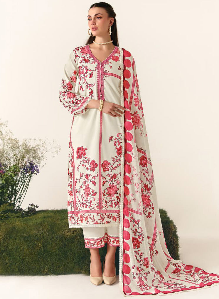 Pure Lawn Cotton Unstitched Suit Material with Embroidery for Women