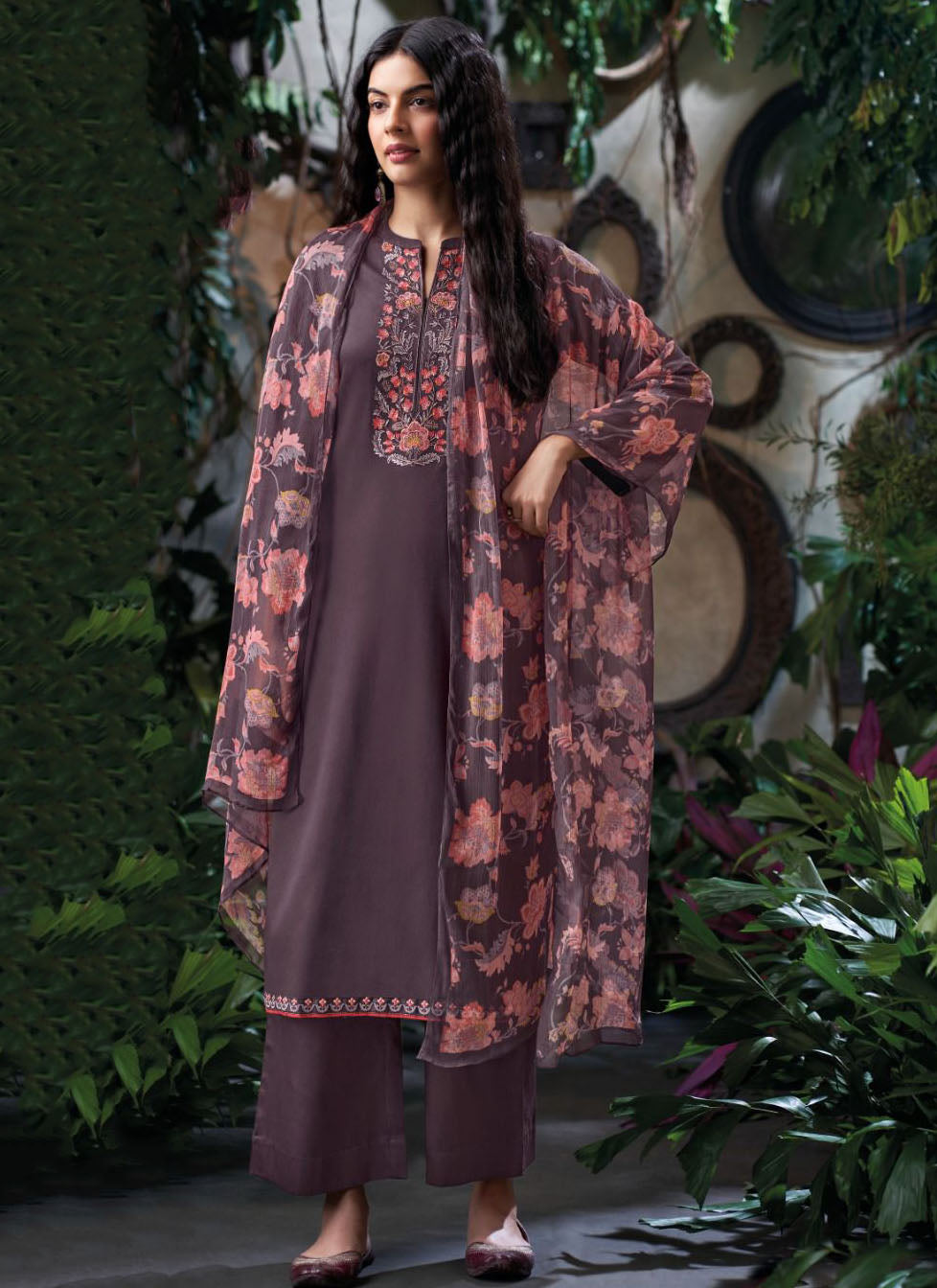 Ganga Cotton Satin Unstitched Salwar Suit Material with Embroidery