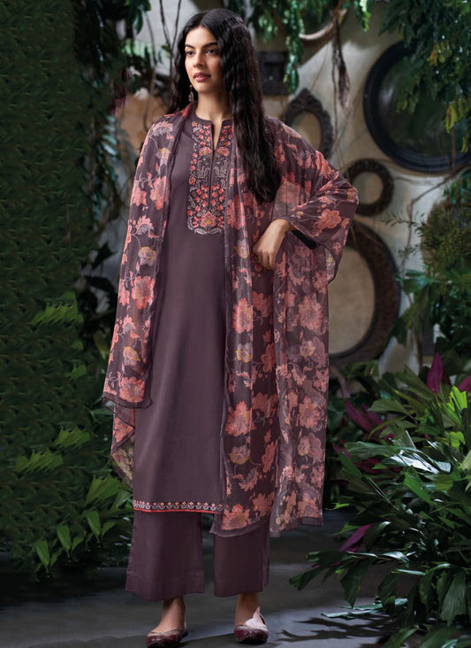 Ganga Cotton Satin Unstitched Salwar Suit Material with Embroidery