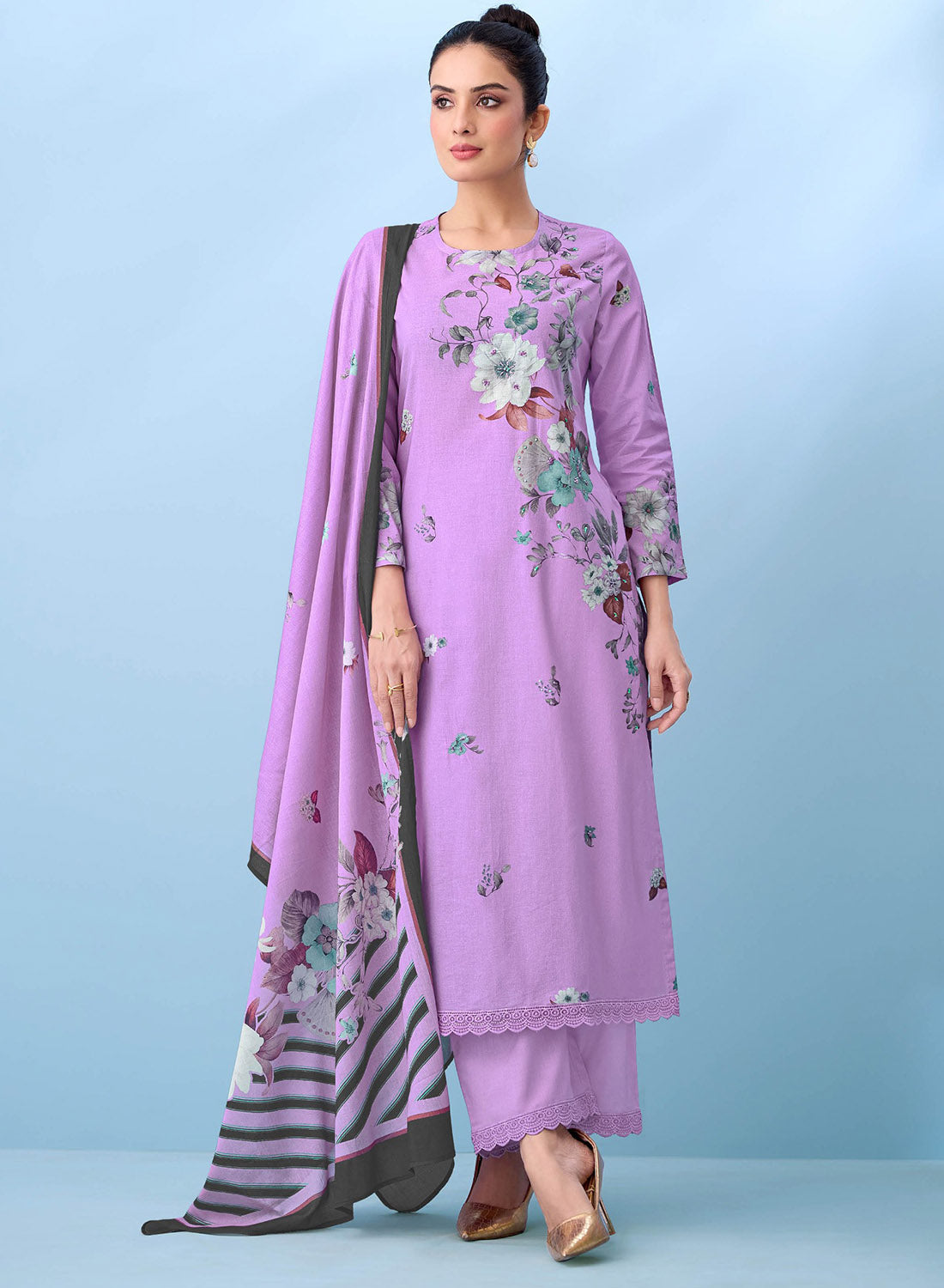 Pure Cotton Unstitched Dress Material Suit Set for Women