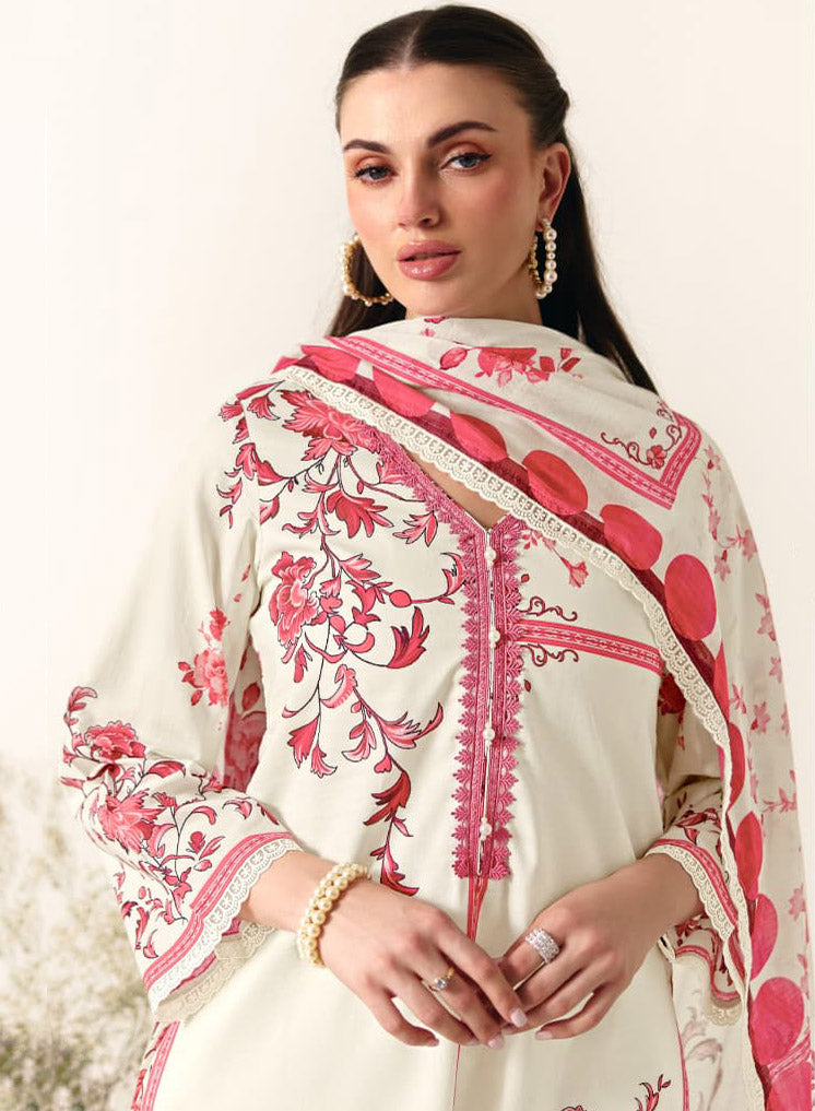 Pure Lawn Cotton Unstitched Suit Material with Embroidery for Women
