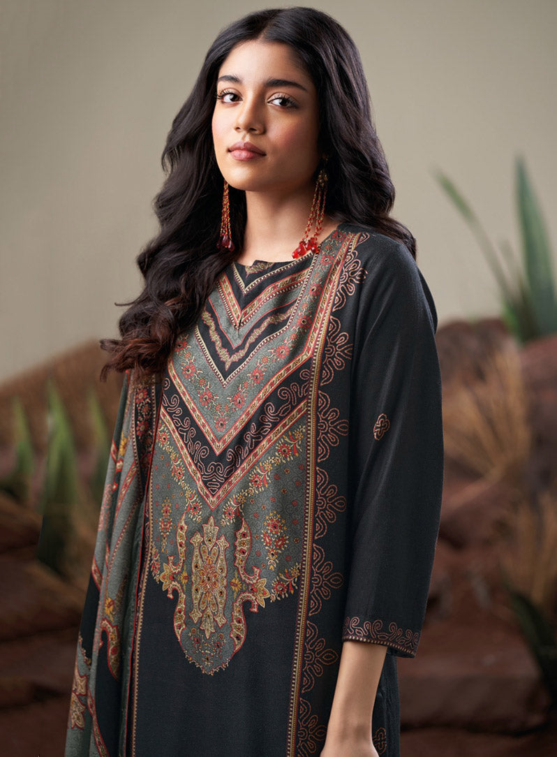 Ganga Woolen Pashmina Winter Unstitched Suit Set for Women