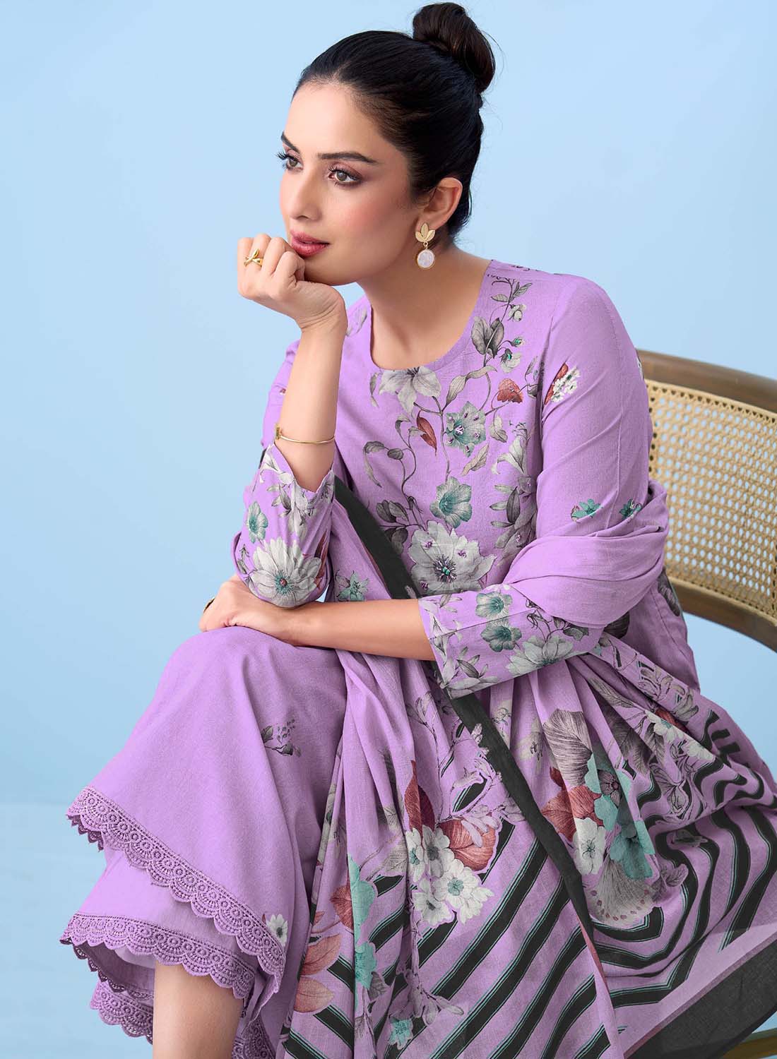 Pure Cotton Unstitched Dress Material Suit Set for Women
