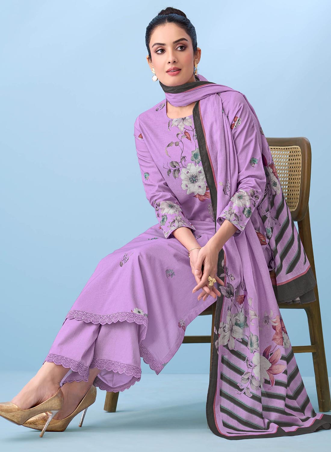 Pure Cotton Unstitched Dress Material Suit Set for Women