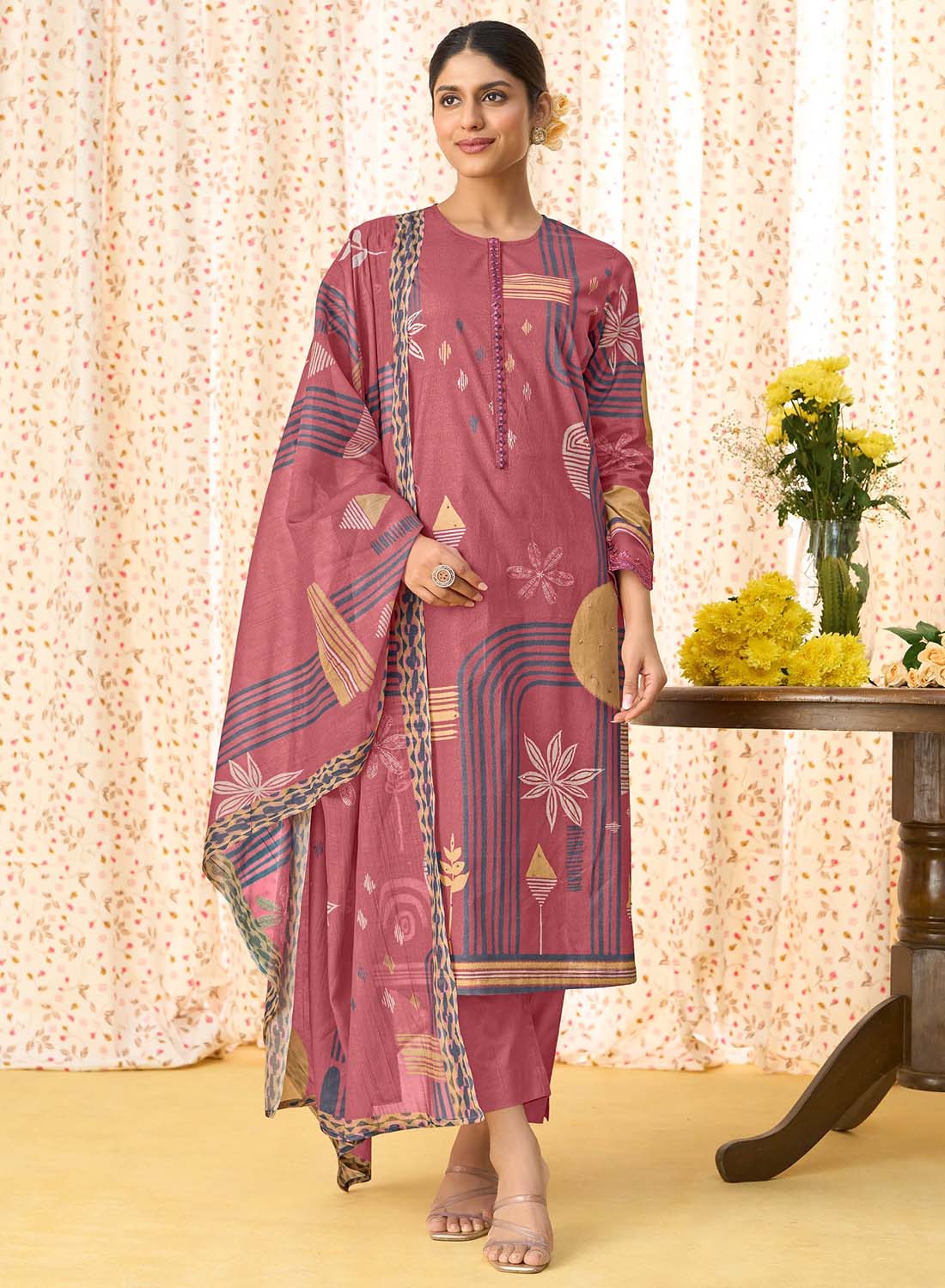 Designer Pure Cotton Unstitched Suit Fabric for Women with Dupatta