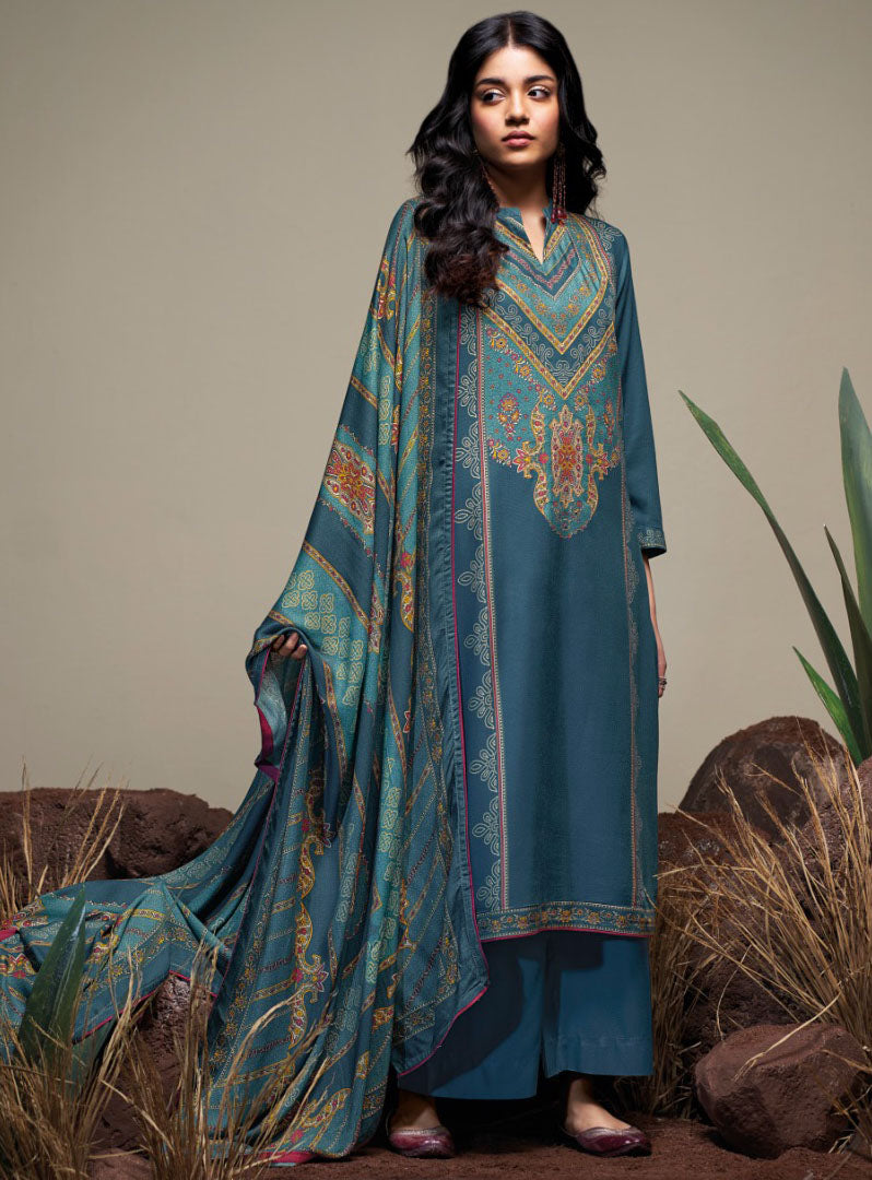 Ganga Woolen Pashmina Winter Unstitched Suit Set Fabric for Women