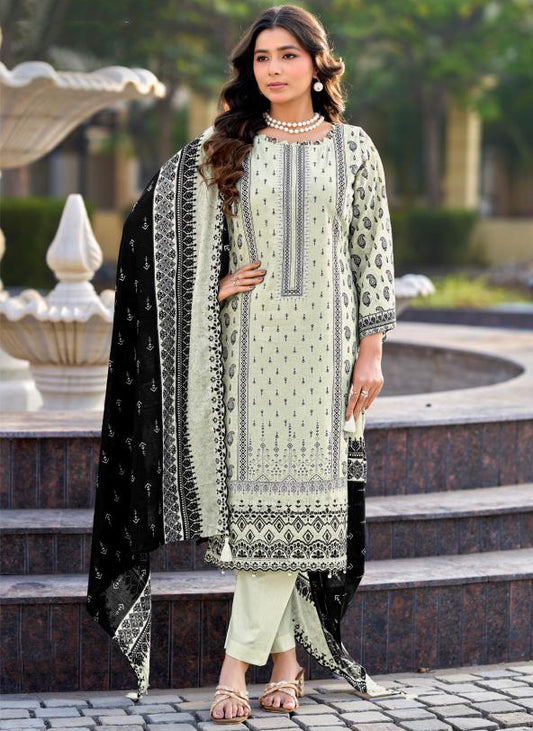 Pakistani Print Unstitched Cotton Suit Material with Daman Embroidery