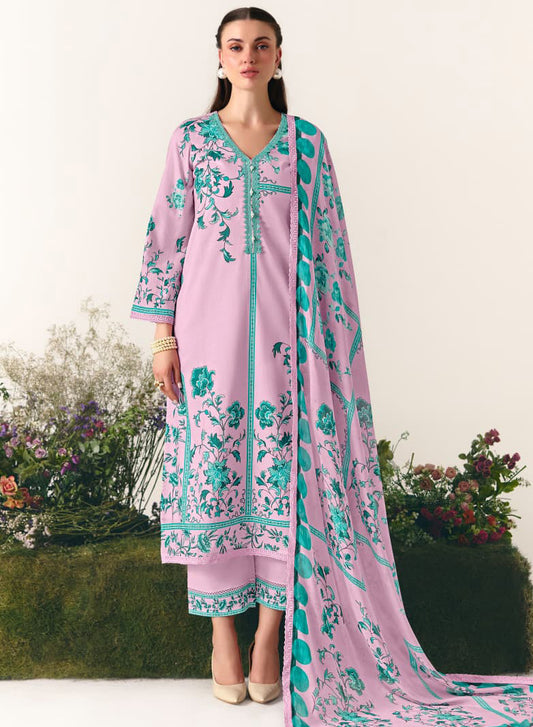 Pure Cotton Pink Unstitched Suit Material with Embroidery for Women