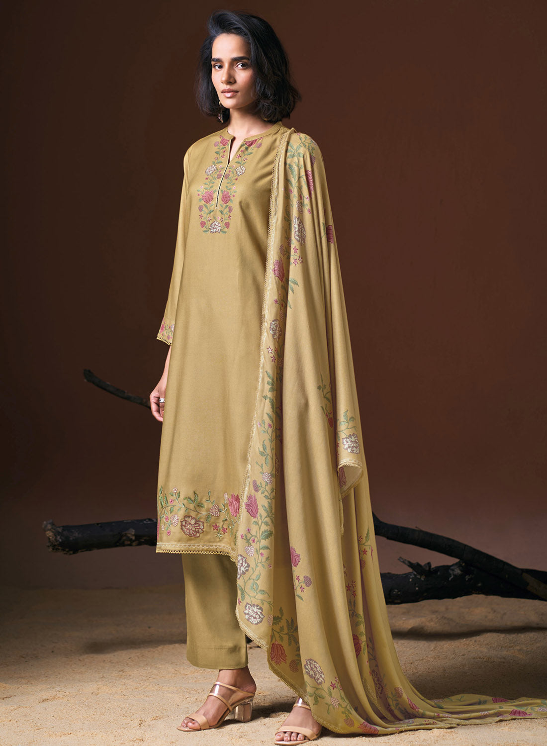 Ganga Unstitched Winter Woolen Pashmina Suit Material for Women