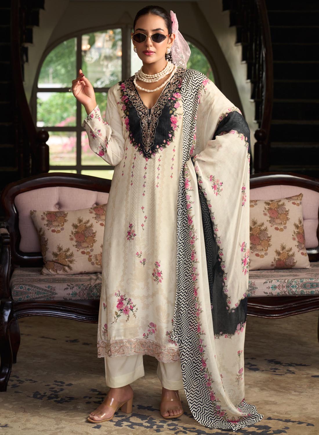 Party Wear Muslin Unstitched Suit Dress Material with Dupatta for Women