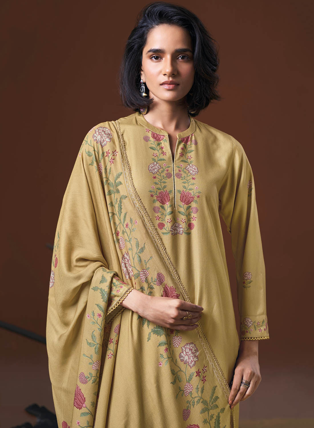 Ganga Unstitched Winter Woolen Pashmina Suit Material for Women