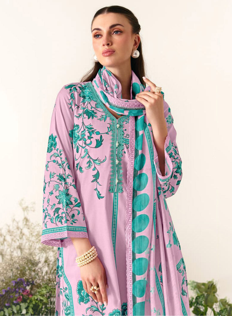 Pure Cotton Pink Unstitched Suit Material with Embroidery for Women