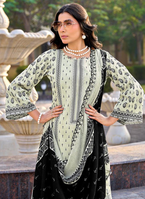 Pakistani Print Unstitched Cotton Suit Material with Daman Embroidery