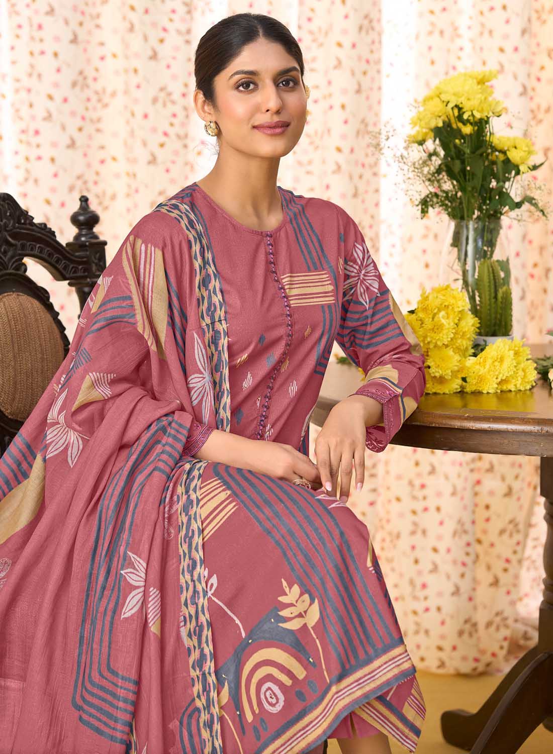 Designer Pure Cotton Unstitched Suit Fabric for Women with Dupatta