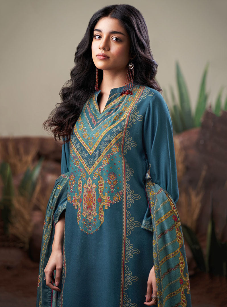 Ganga Woolen Pashmina Winter Unstitched Suit Set Fabric for Women