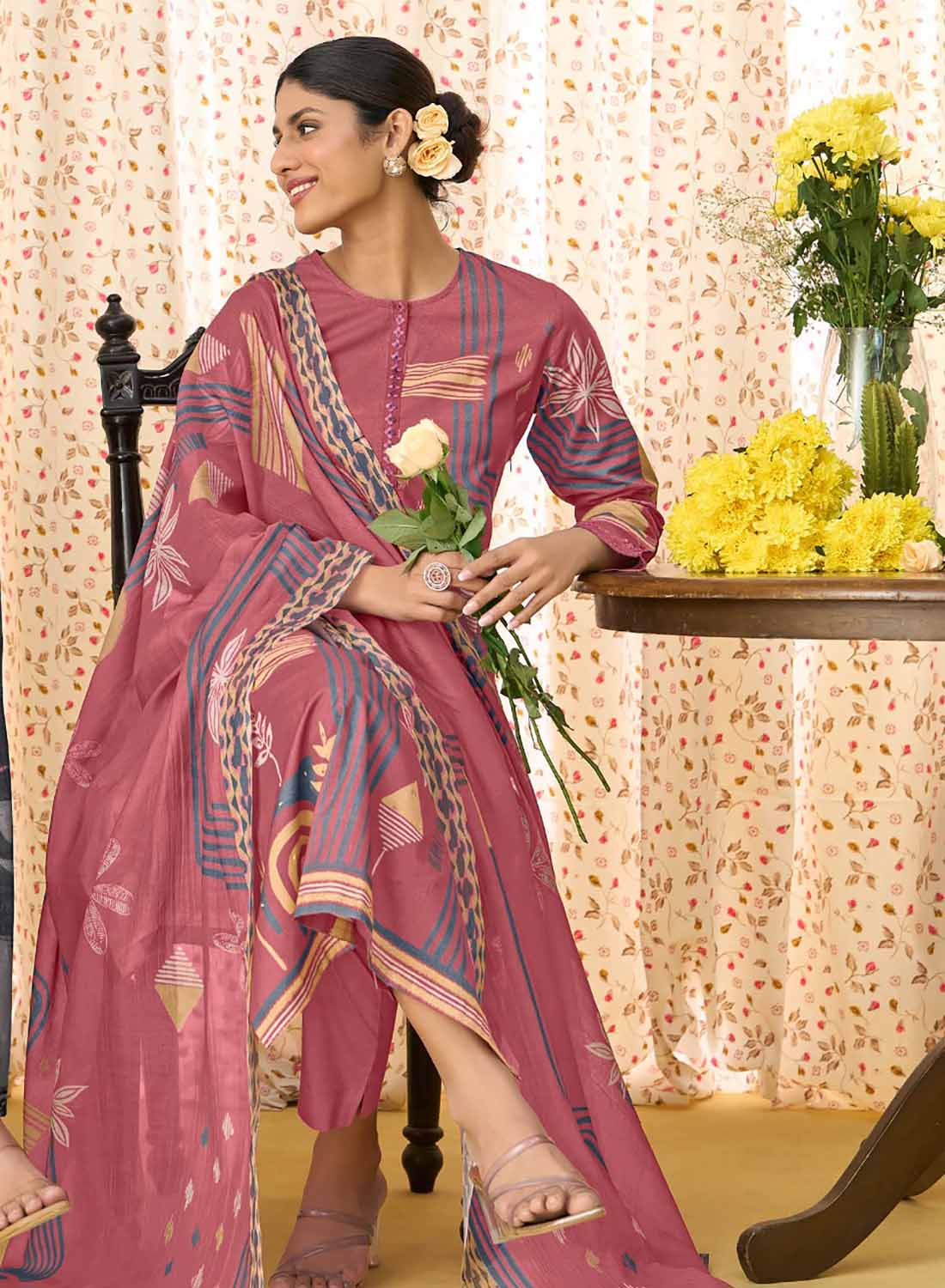 Designer Pure Cotton Unstitched Suit Fabric for Women with Dupatta