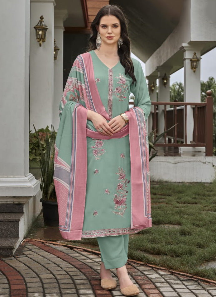 Pashmina Unstitched Winter Salwar Suit Dress Material with Embroidery