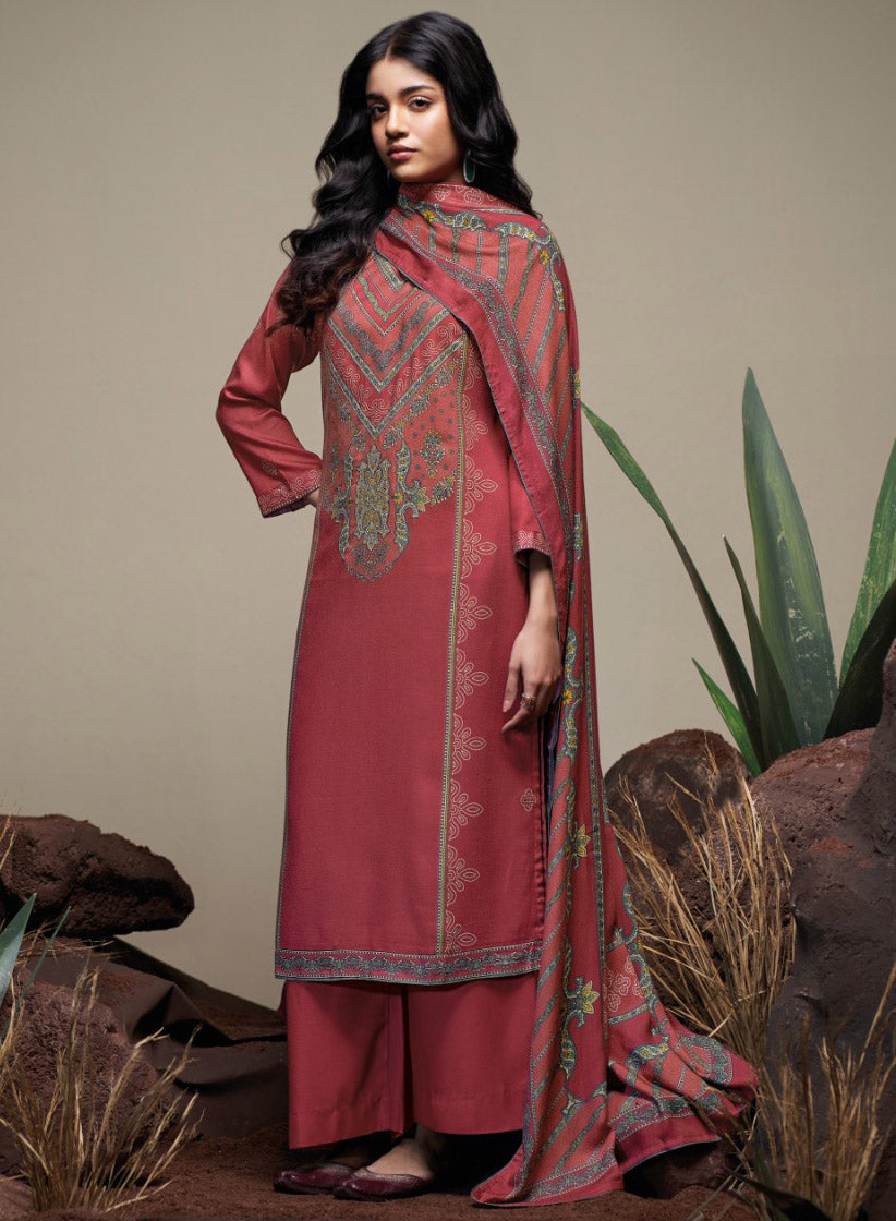 Ganga Woolen Pashmina Winter Unstitched Suit Set Dress Material