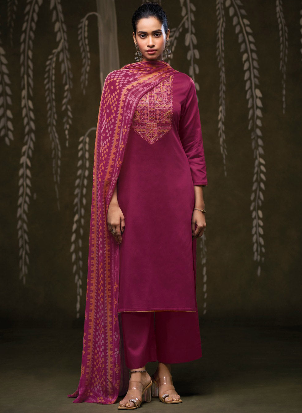 Ganga Cotton Satin Pink Unstitched Salwar Suit Set Fabric Material