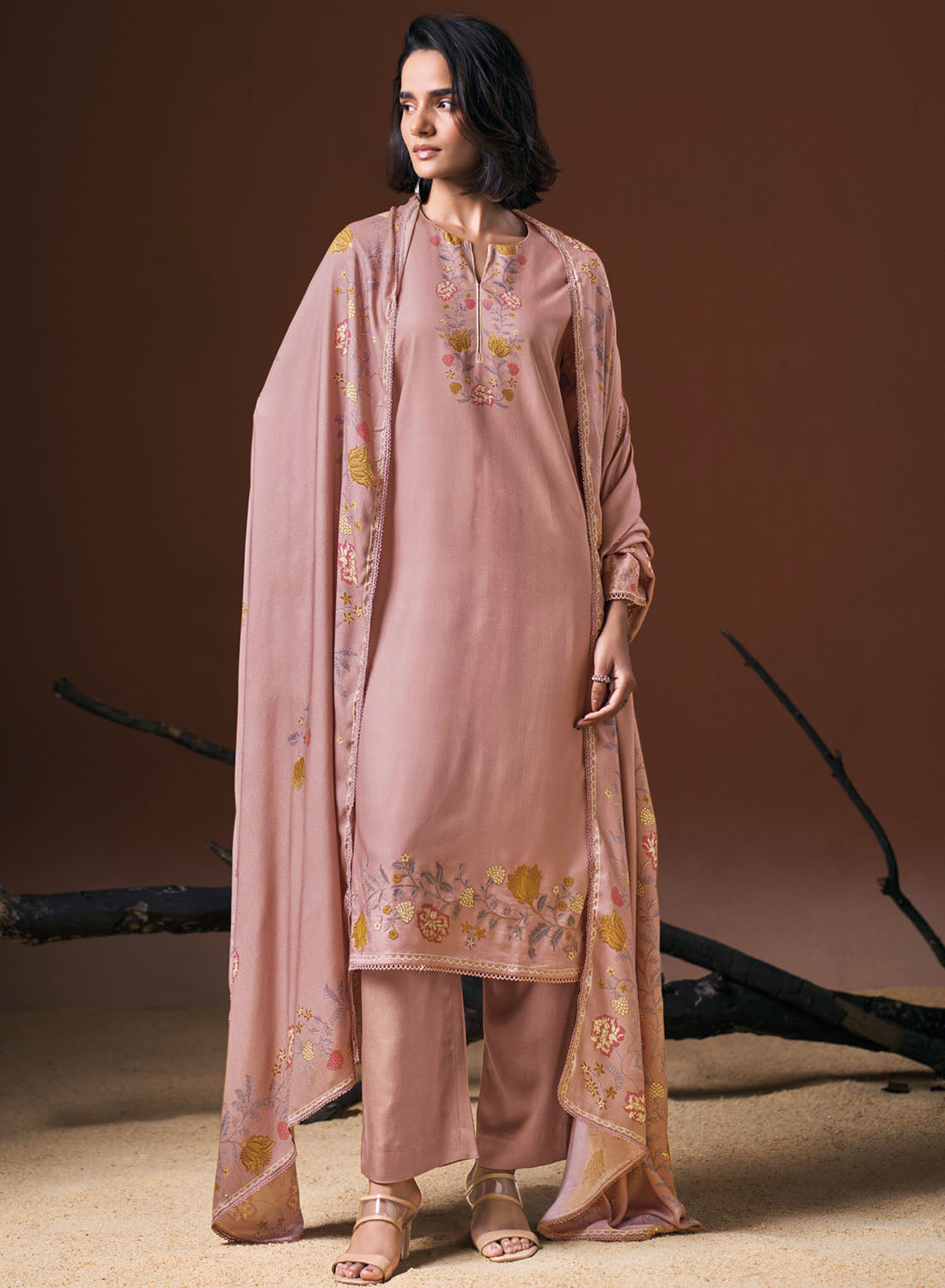 Ganga Unstitched Winter Woolen Pashmina Suit Set Material for Women