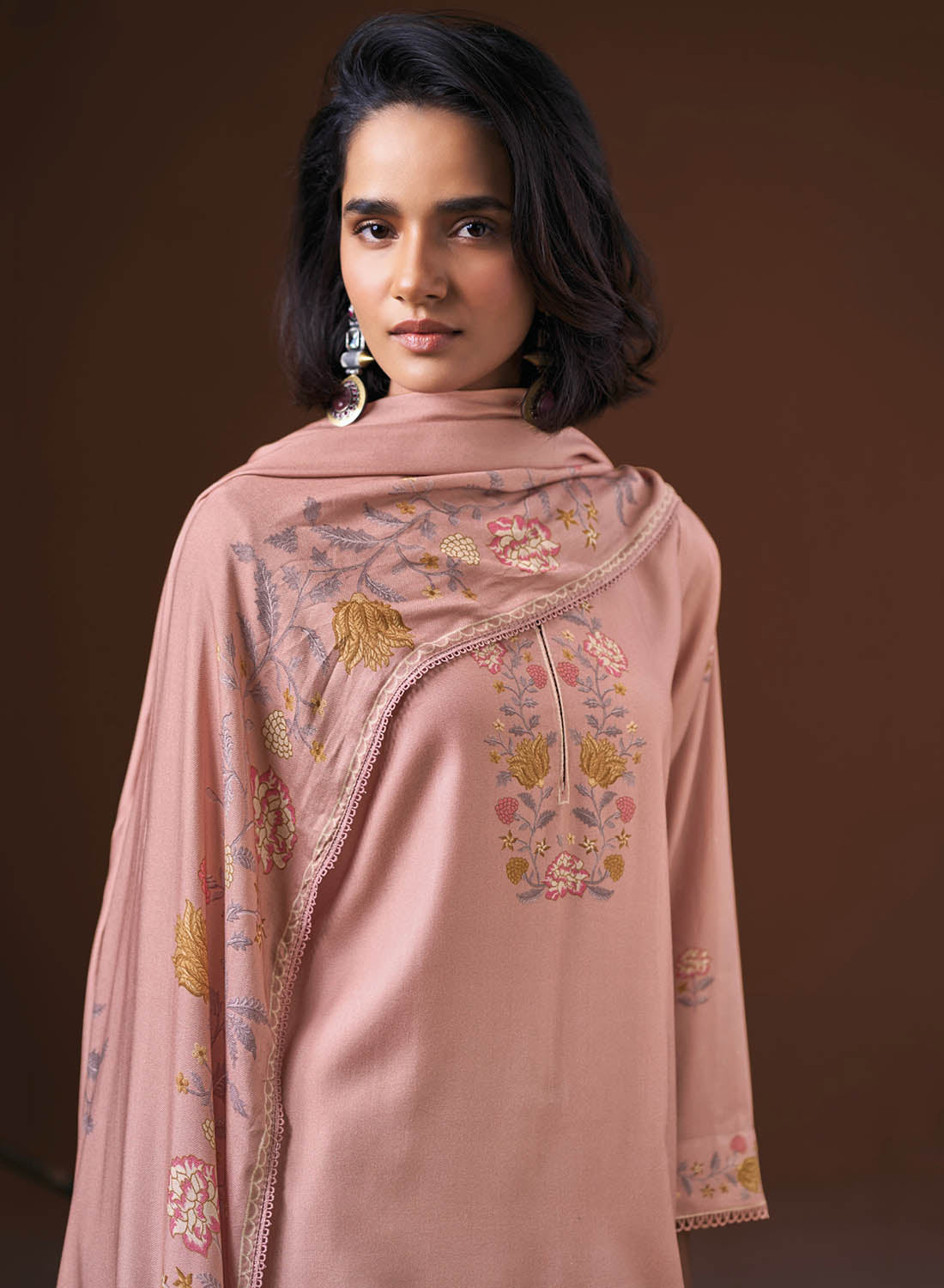 Ganga Unstitched Winter Woolen Pashmina Suit Set Material for Women
