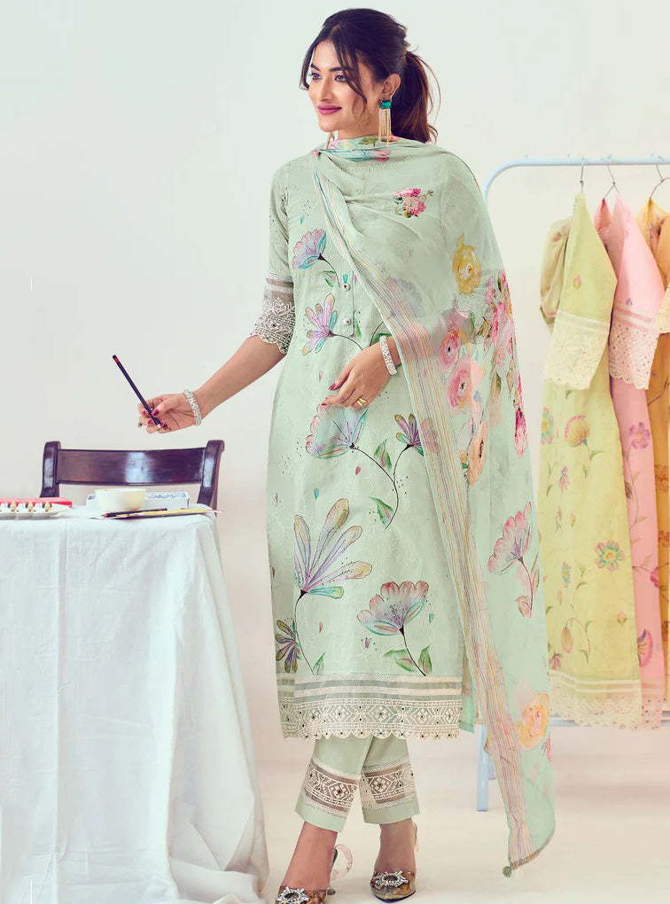 Pure Cotton Unstitched Suit Material with Embroidery for Women