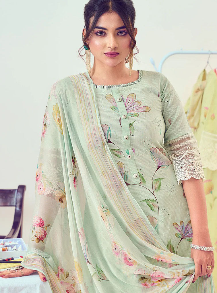 Pure Cotton Unstitched Suit Material with Embroidery for Women