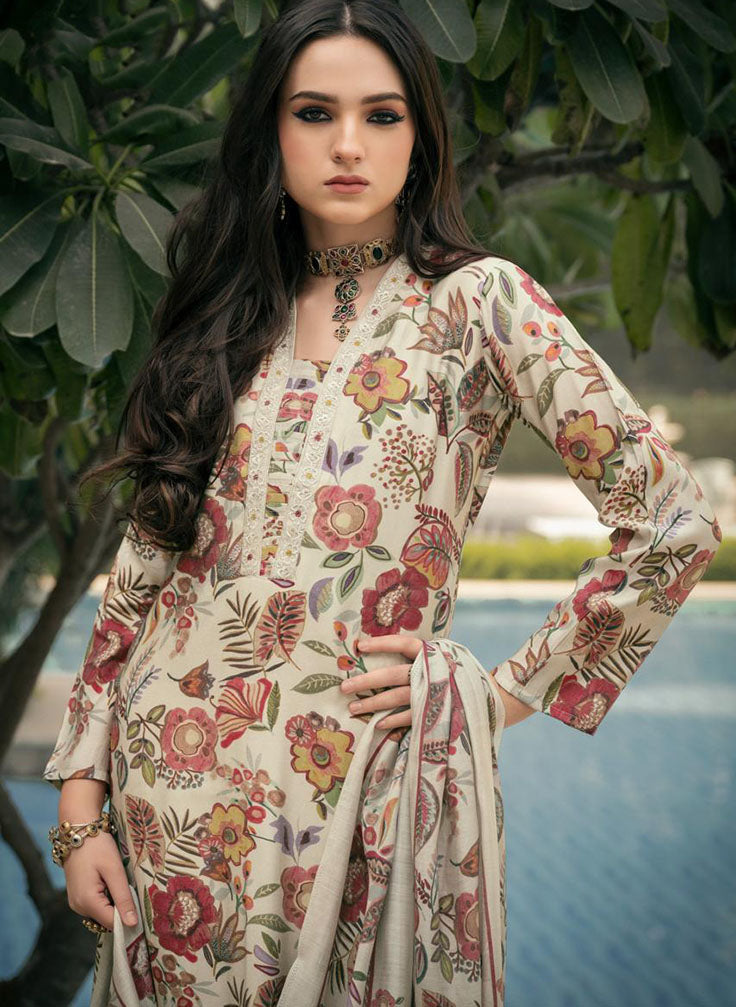 Party Wear Unstitched Suit Dress Material for Women in Muslin Fabric