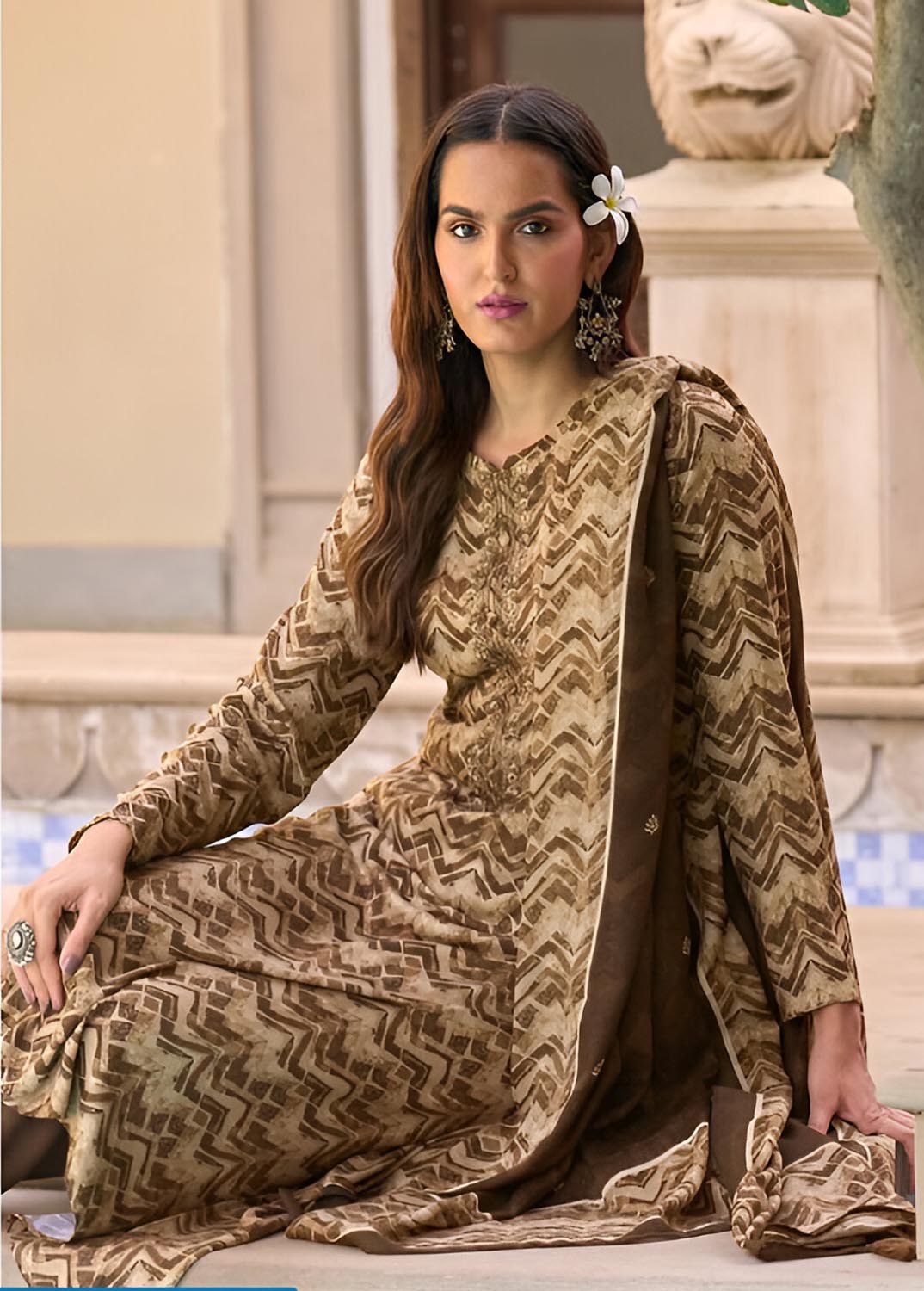 Unstitched Brown Pashmina Winter Suit Material for Women PRM Trendz