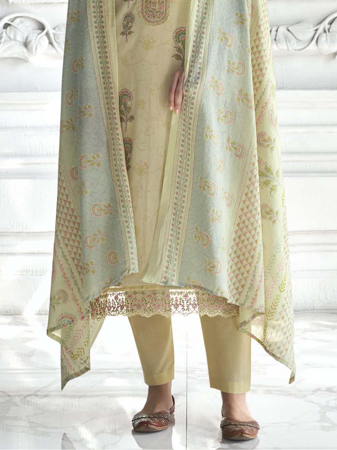 Mumtaz Arts Cotton Embroidered Unstitched Suit Set Beige Mumtaz Arts