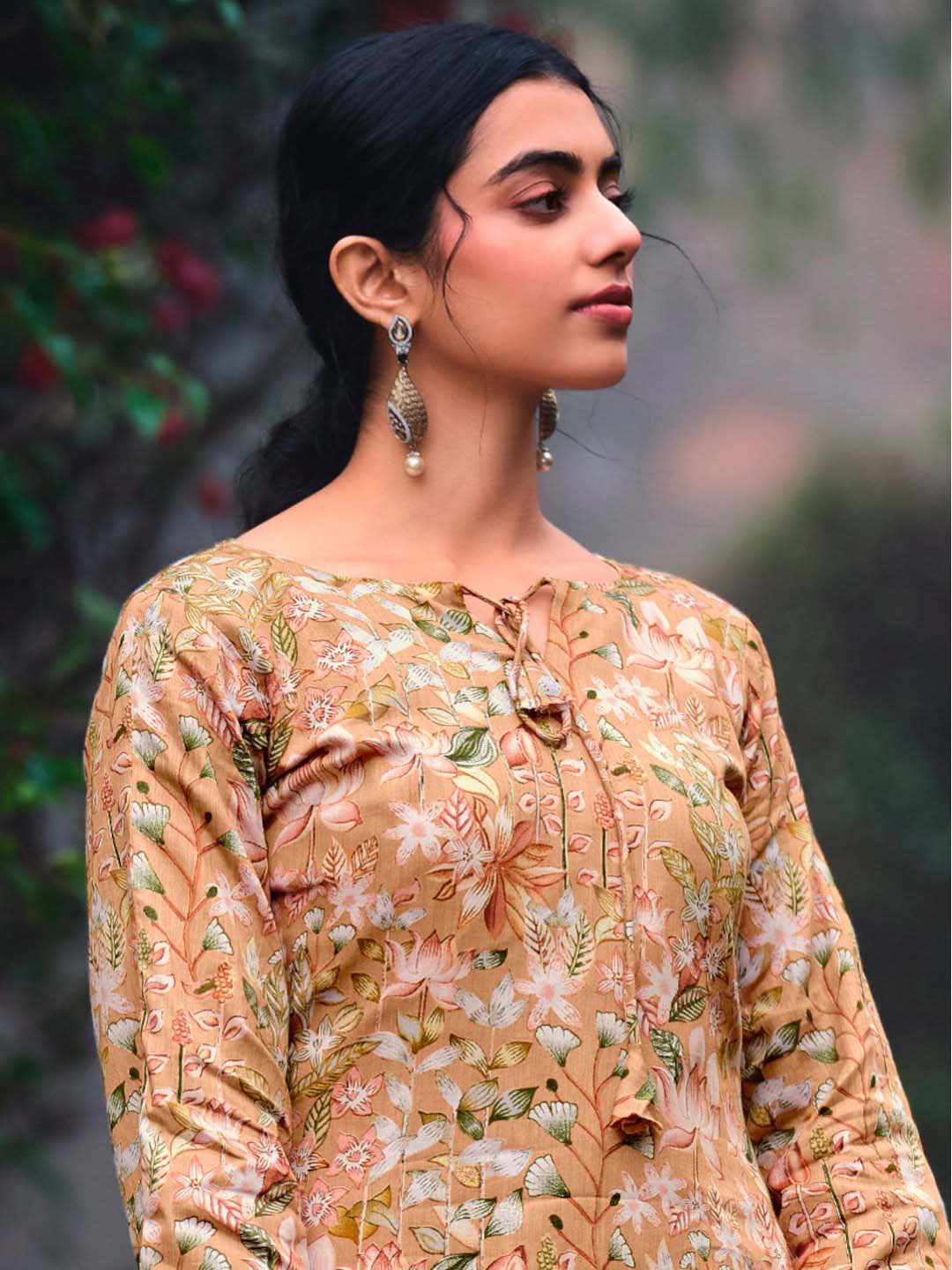 Unstitched Cotton Printed Suit Material with Embroidery Brown Belliza