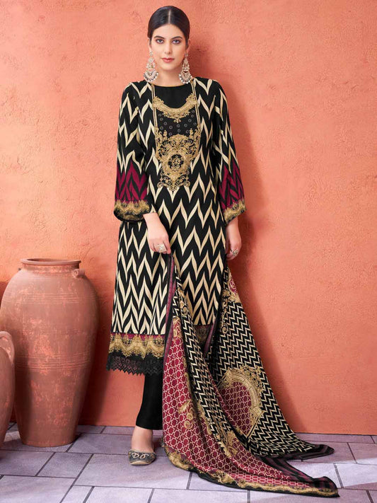 Black Pashmina Unstitched Winter Suit Dress Material for Ladies VP Textiles