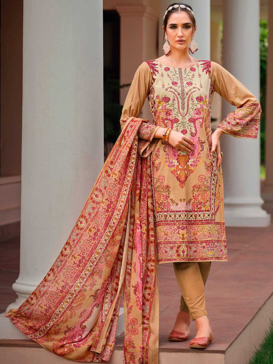 Belliza Cotton Pakistani Print Unstitched Women Salwar Suit Brown Belliza