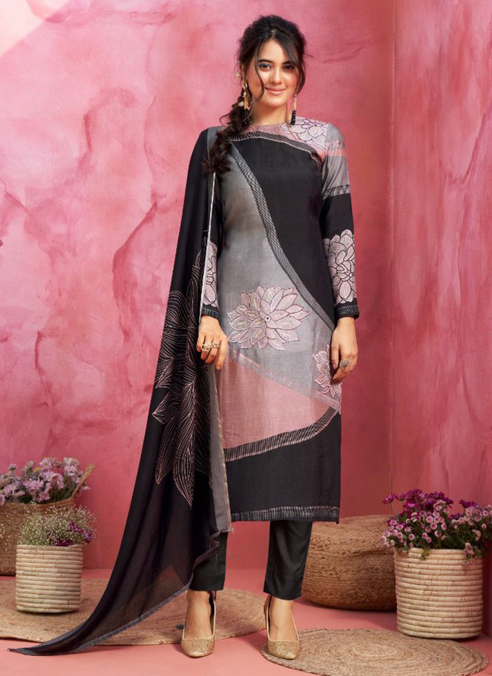 Pure Muslin Unstitched Black Salwar Suit Dress Material for Women Clozee