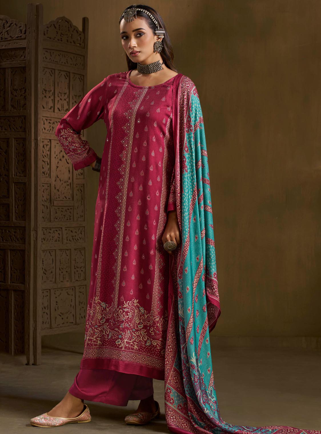 Printed Unstitched Pashmina Winter Suit Material for Women
