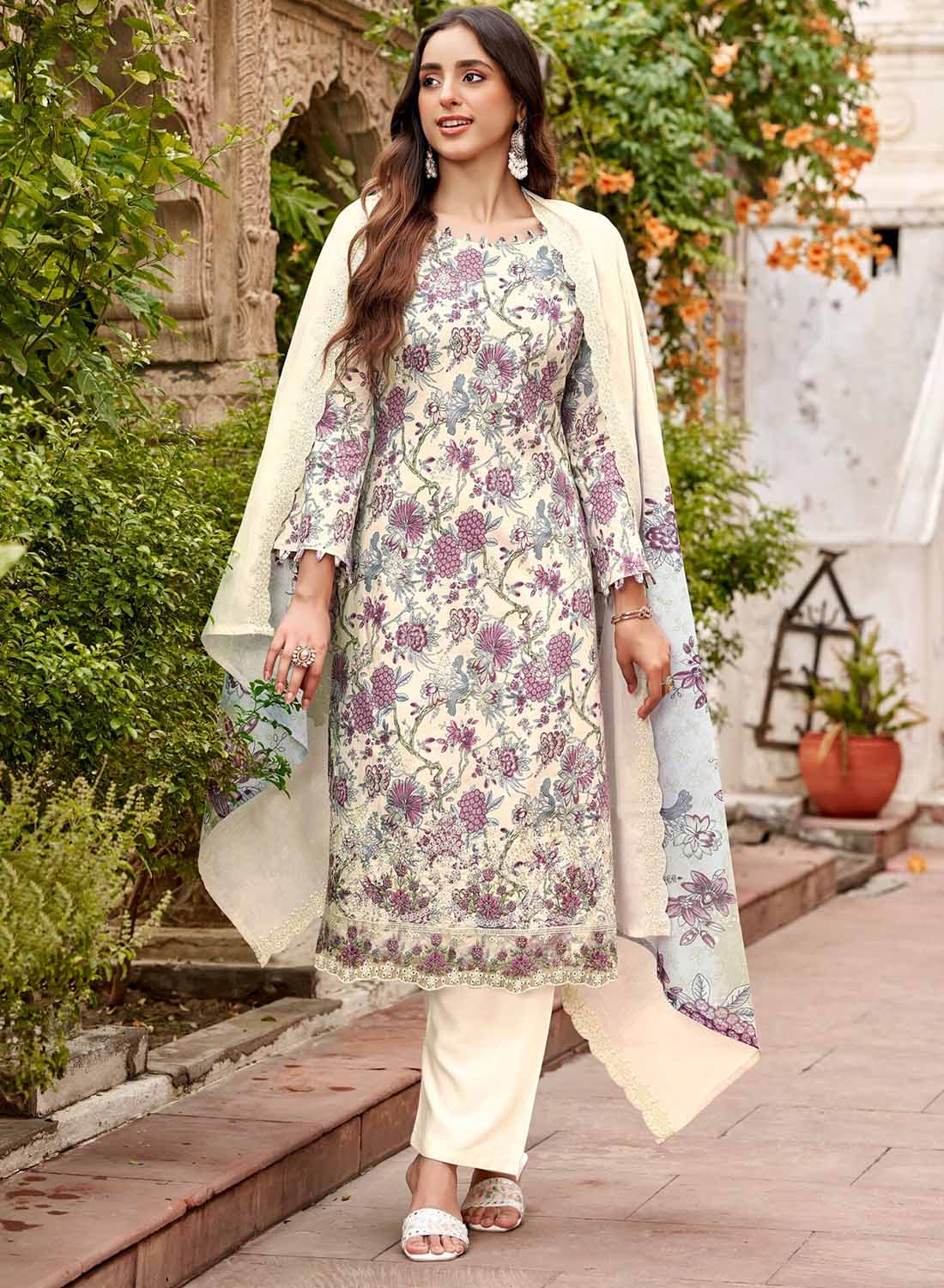 Pure Cotton Pakistani Unstitched Suit Material with Chikankari Embroidery
