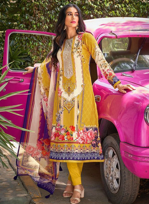 Women Cotton Silk Unstitched Salwar Suit Material with Embroidery
