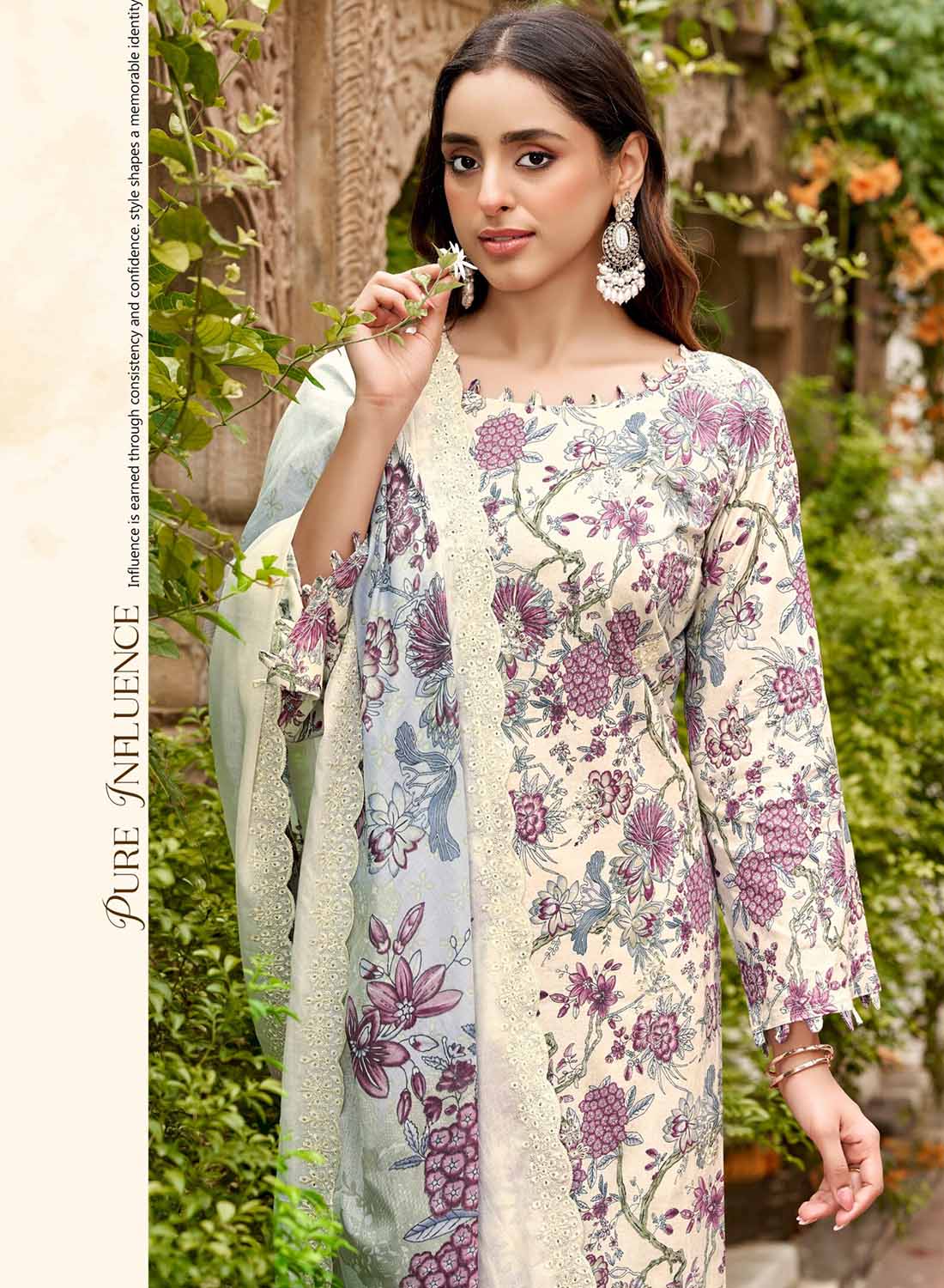 Pure Cotton Pakistani Unstitched Suit Material with Chikankari Embroidery