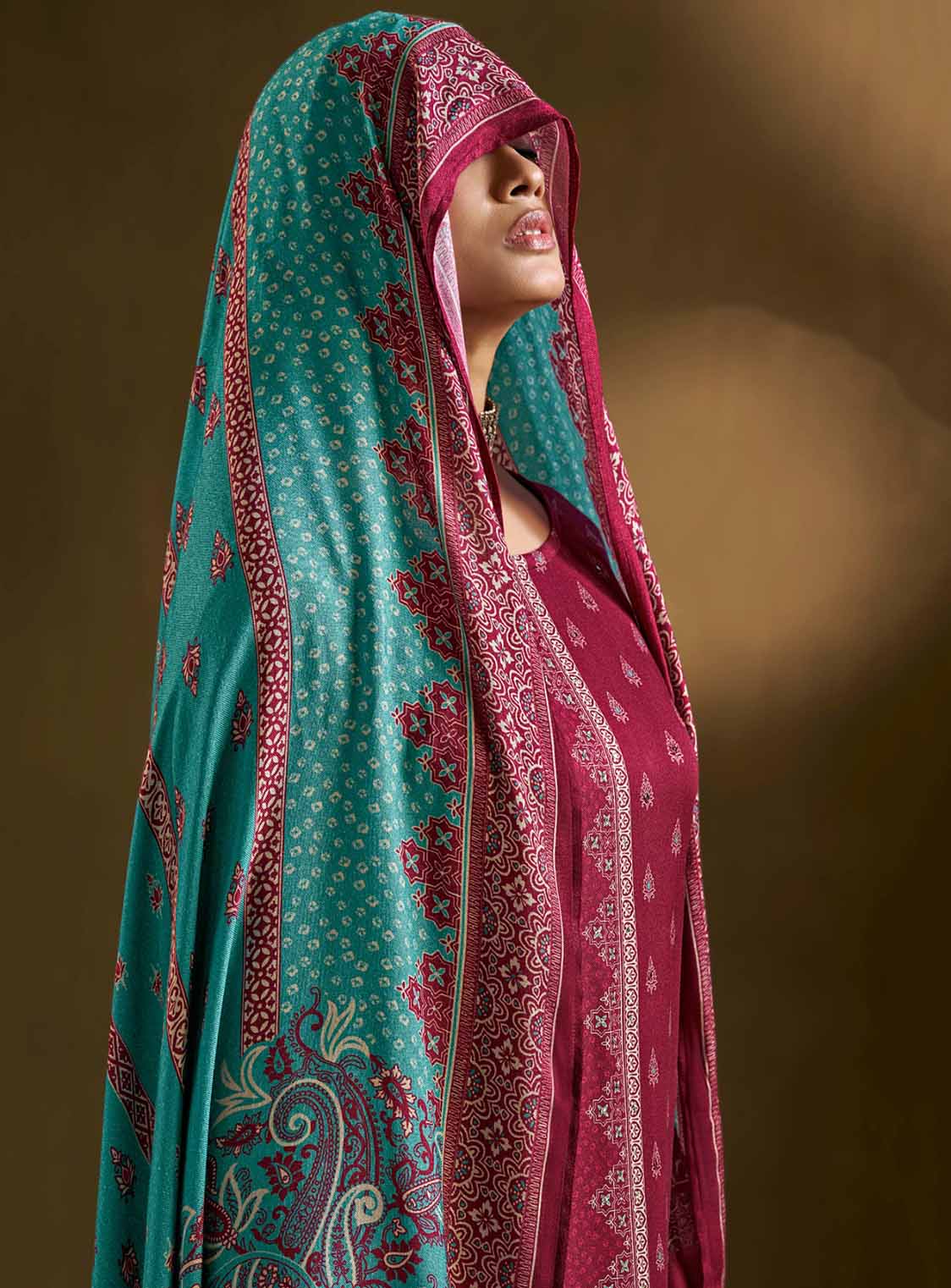 Printed Unstitched Pashmina Winter Suit Material for Women