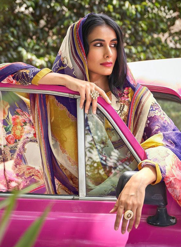 Women Cotton Silk Unstitched Salwar Suit Material with Embroidery