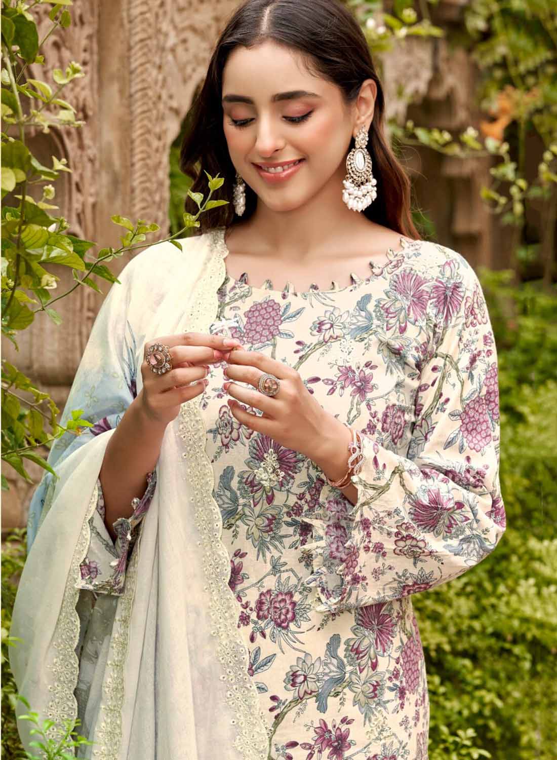 Pure Cotton Pakistani Unstitched Suit Material with Chikankari Embroidery