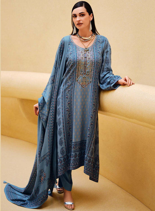 Pashmina Unstitched Winter Salwar Suit Set Material with Embroidery