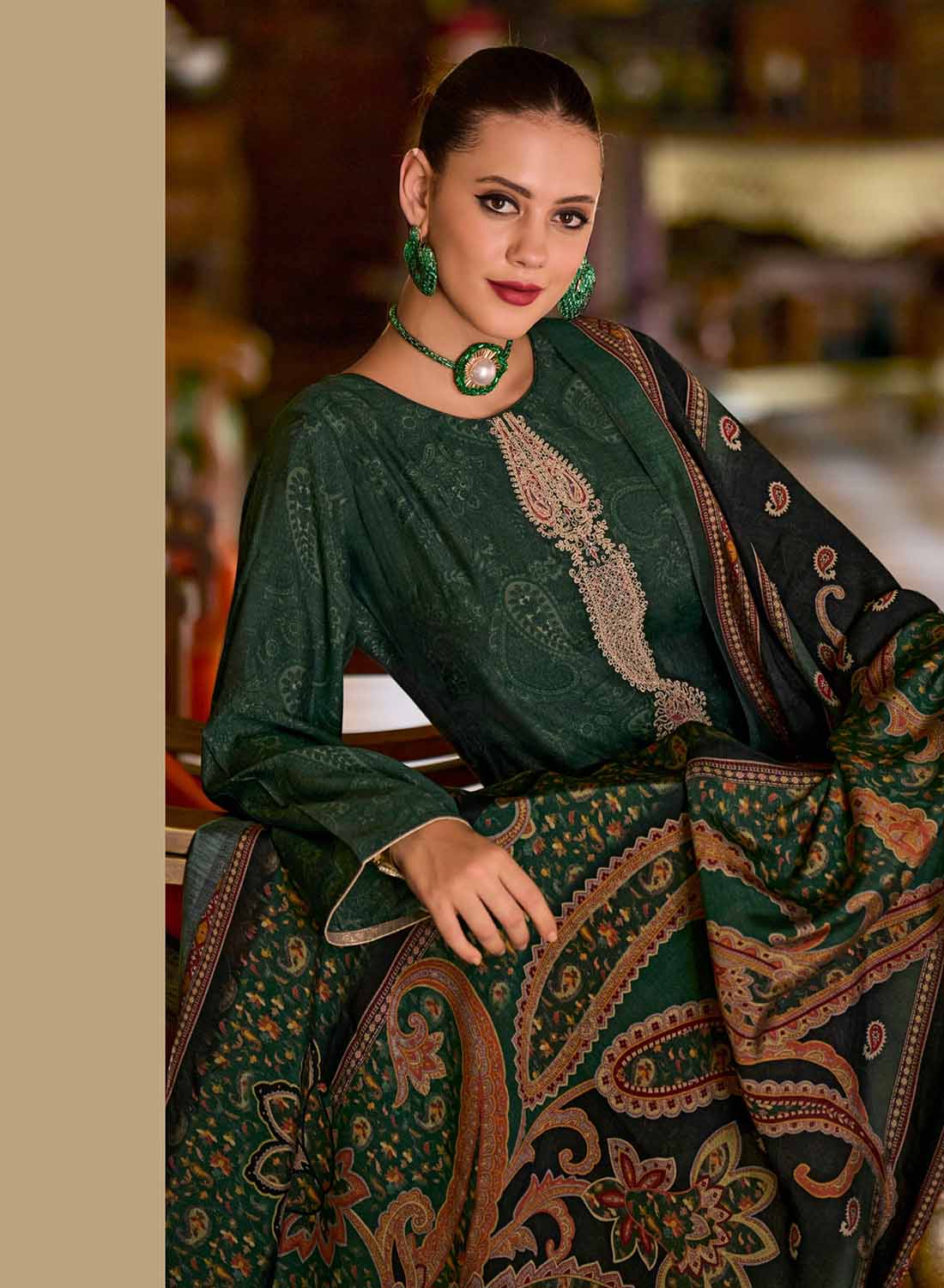 Green Party Wear Pure Muslin Unstitched Suit Material for Women