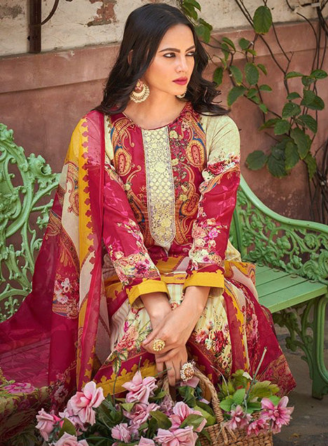 Women Unstitched Cotton Silk Unstitched Salwar Suit with Embroidery