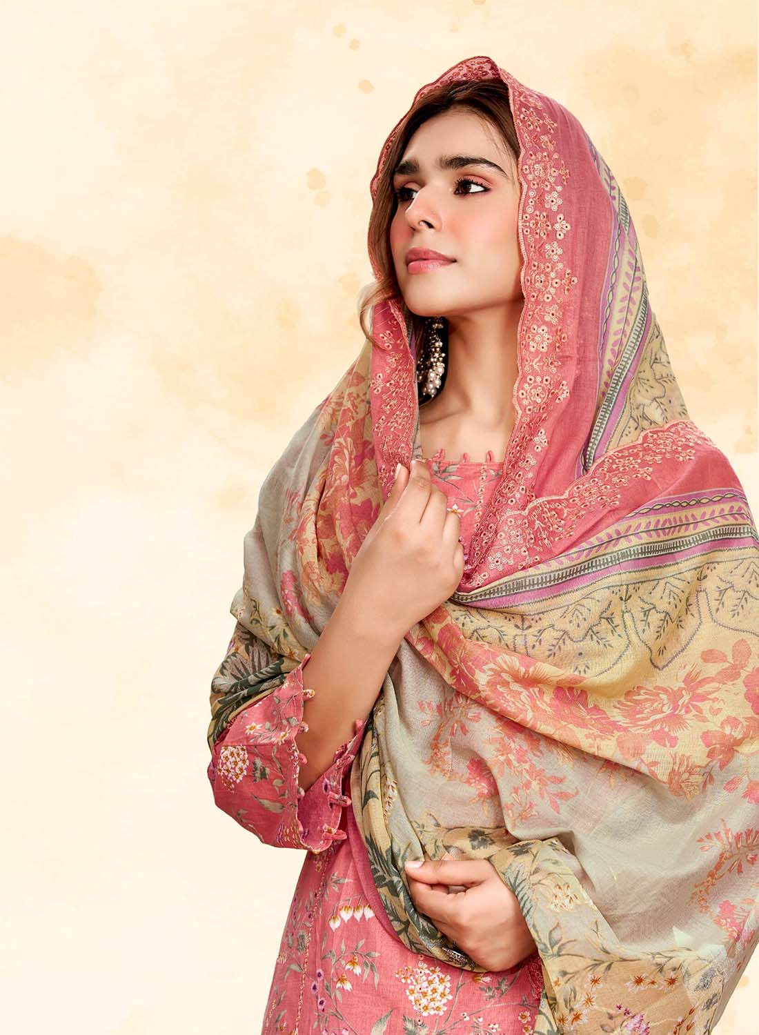 Pure Cotton Pakistani Unstitched Suit Material with Chikankari Embroidery Pink