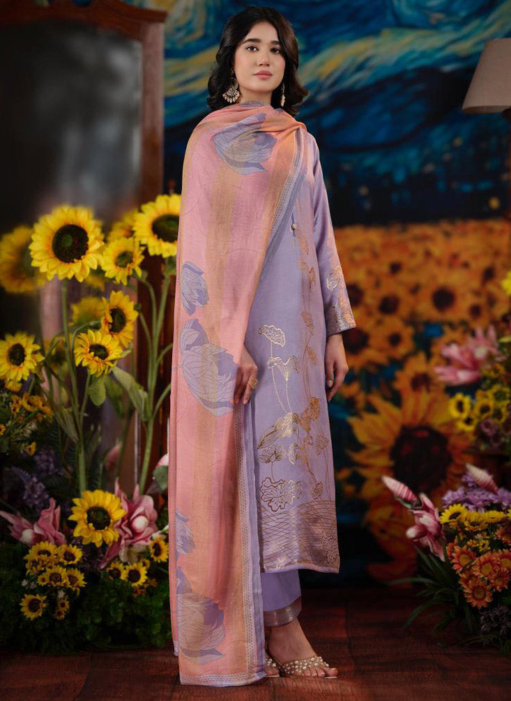 Elegant Party Wear Muslin Jacquard Unstitched Suit Fabric for Women