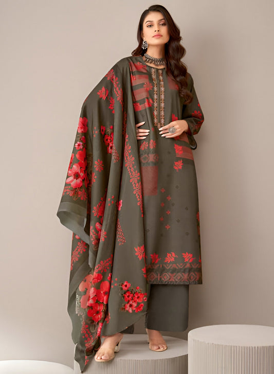 Women's Pashmina Winter Suit Dress Material with Embroidery