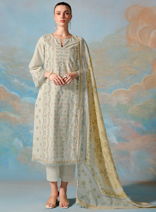 Pakistani Style Pure Lawn Cotton Unstitched Suit Set Material for Women