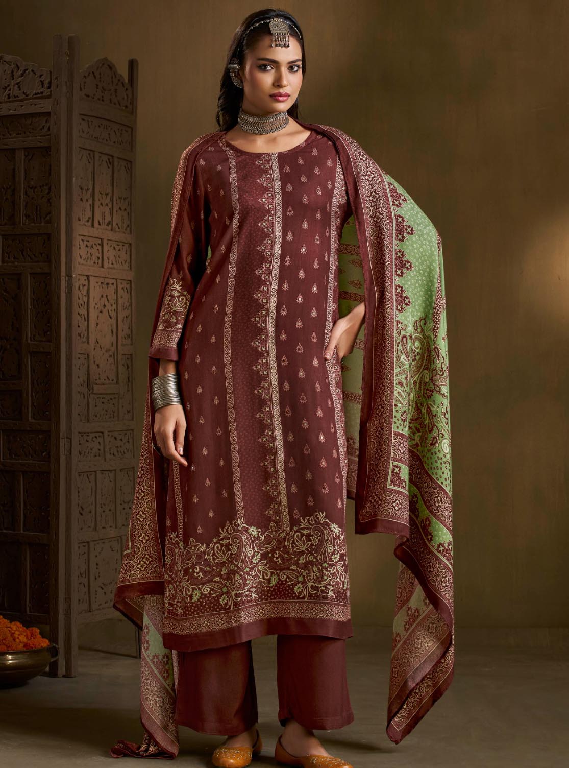 Printed Unstitched Pashmina Winter Salwar Suit Material for Women